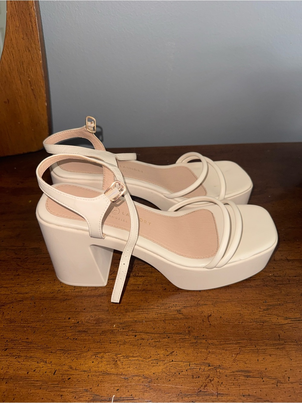 Chinese Laundry Cream Platform Block Heel Sandals